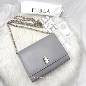 NWT Furla 1927 Mini Crossbody Flap Chain Shoulder Bag Onice Grey 1053211 RARE